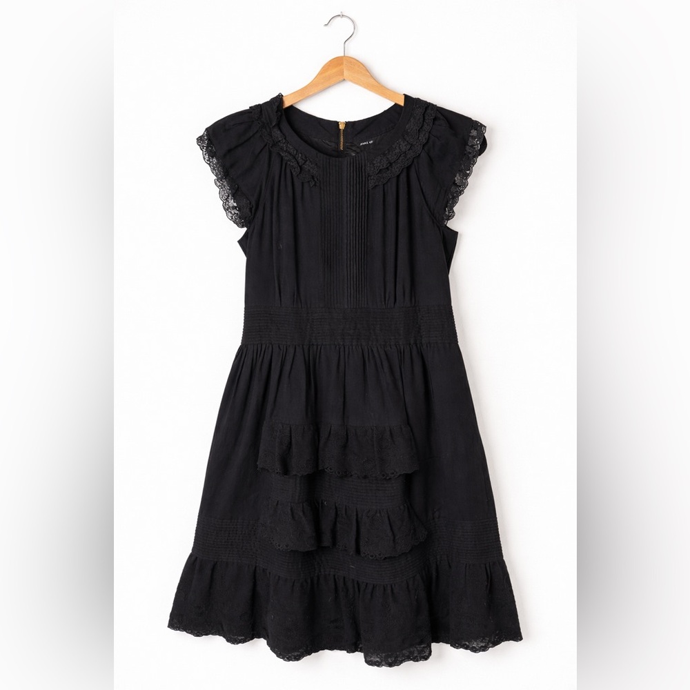 Marc by Marc Jacobs Black Lace Trim Ruffle Dress Size 8 Designer Romantic